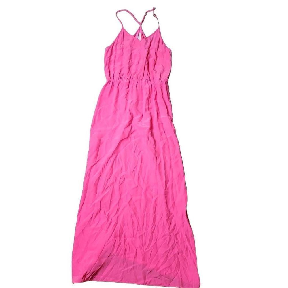 Amanda Uprichard hot pink neon spaghetti strap v cut light maxi dress size small